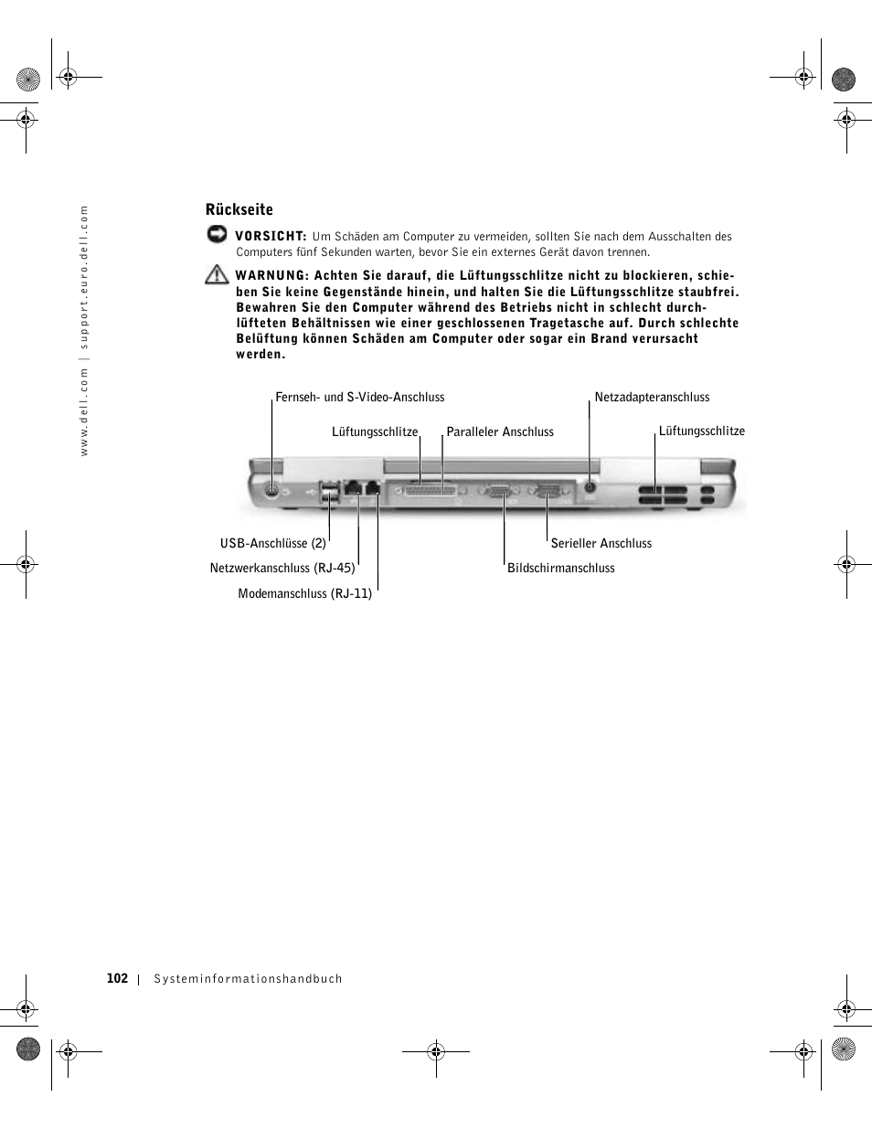 Rückseite | Dell Latitude D800 User Manual | Page 104 / 198