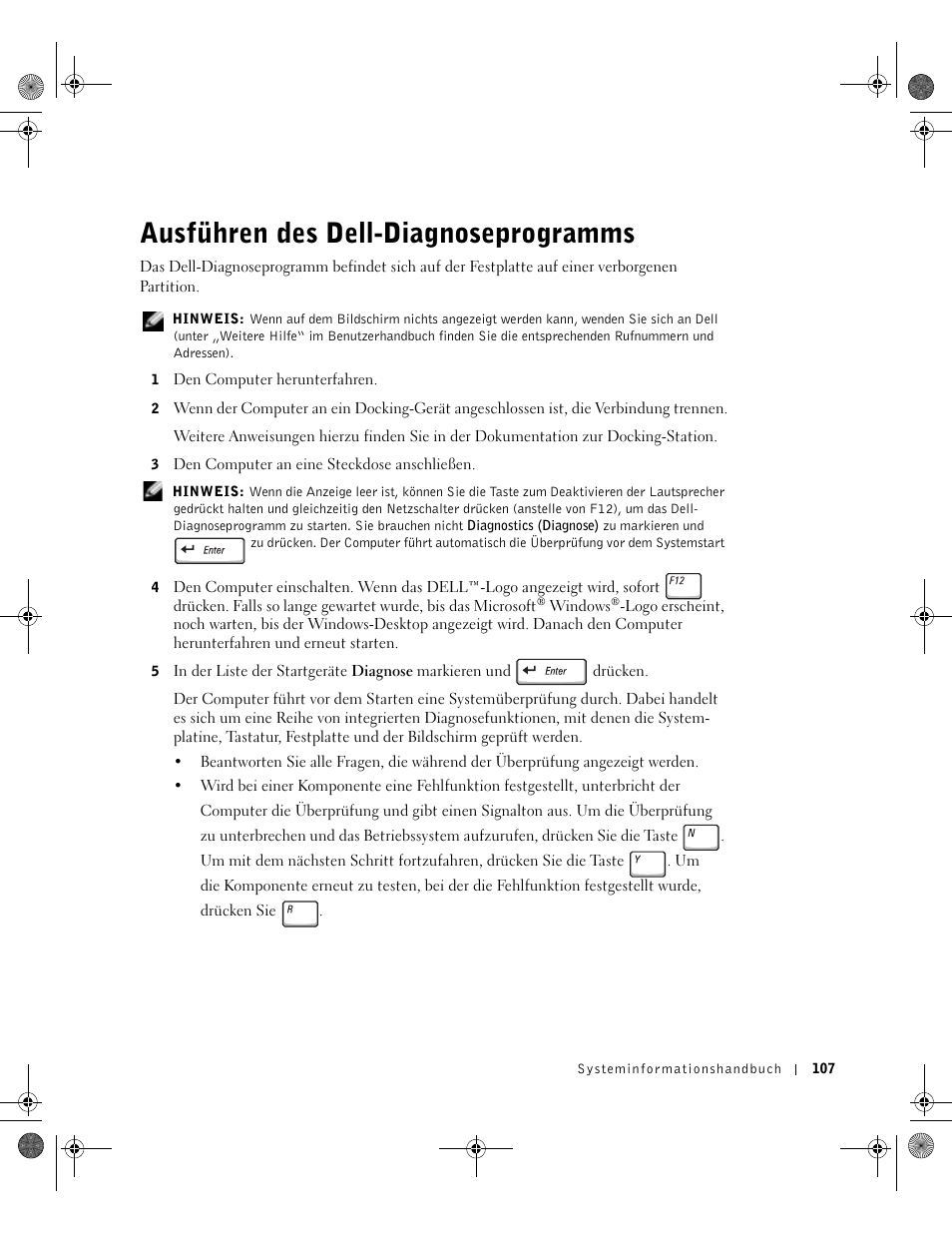 Ausführen des dell-diagnoseprogramms | Dell Latitude D800 User Manual | Page 109 / 198