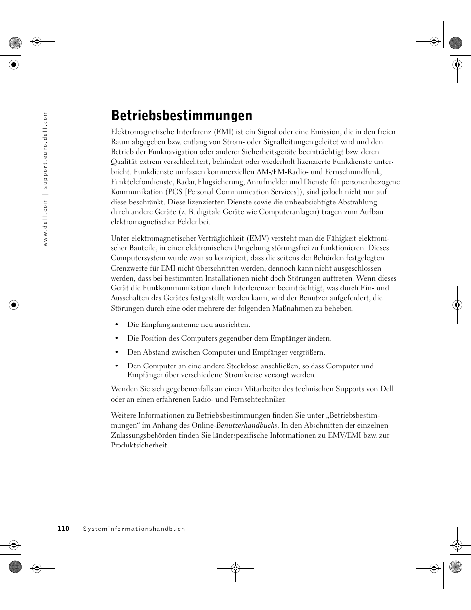 Betriebsbestimmungen | Dell Latitude D800 User Manual | Page 112 / 198