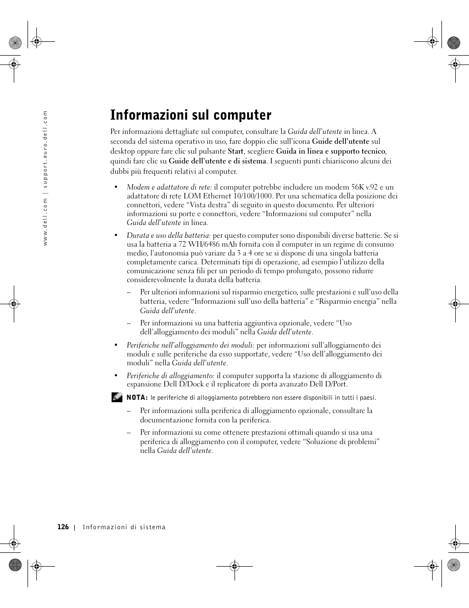 Informazioni sul computer | Dell Latitude D800 User Manual | Page 128 / 198