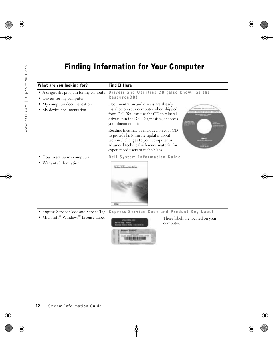 Finding information for your computer | Dell Latitude D800 User Manual | Page 14 / 198