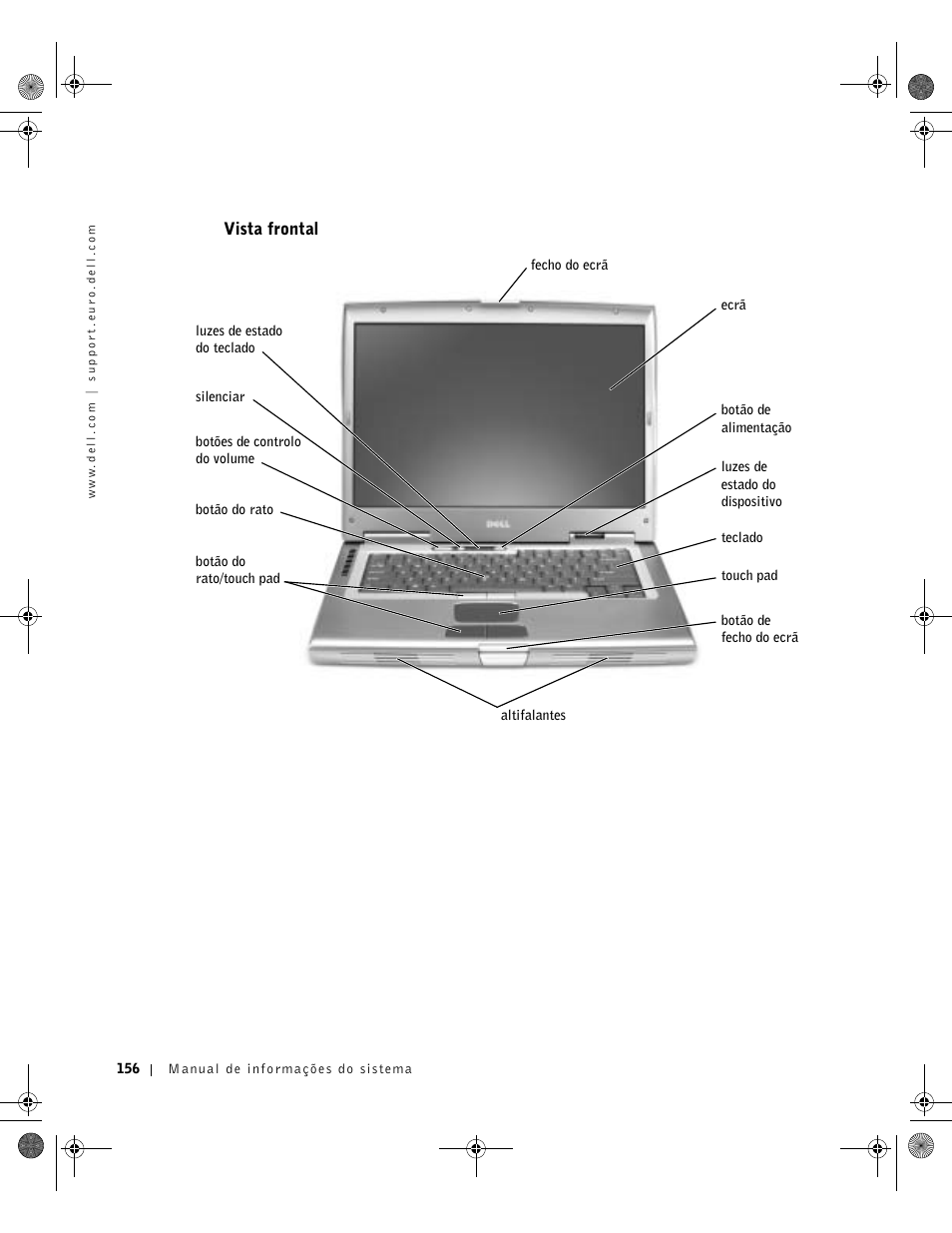 Vista frontal | Dell Latitude D800 User Manual | Page 158 / 198