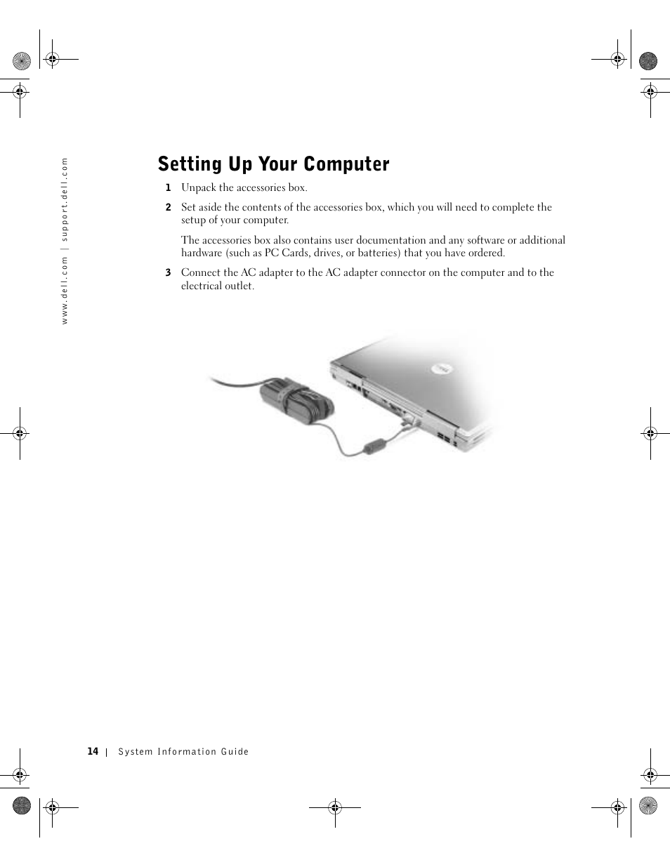 Setting up your computer | Dell Latitude D800 User Manual | Page 16 / 198