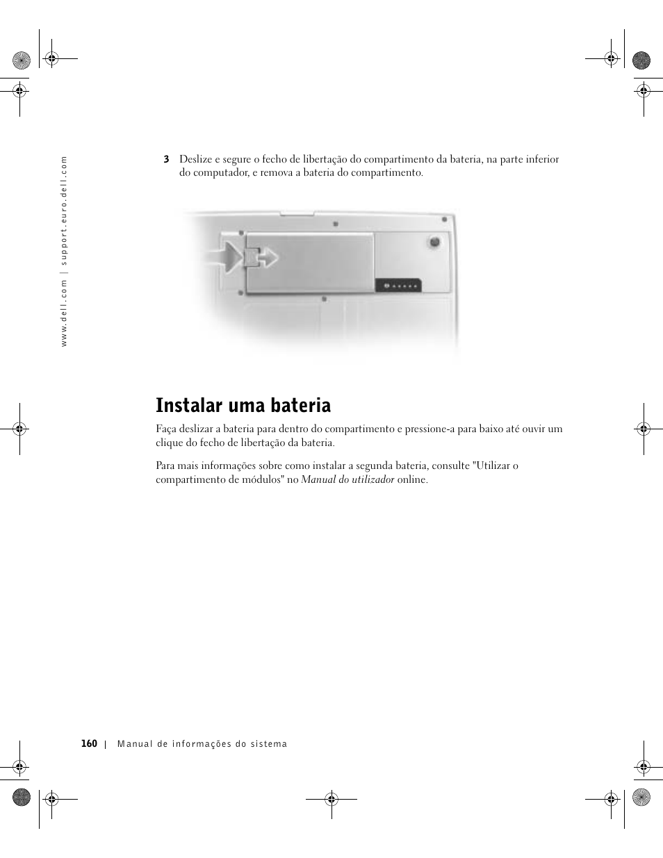 Instalar uma bateria | Dell Latitude D800 User Manual | Page 162 / 198