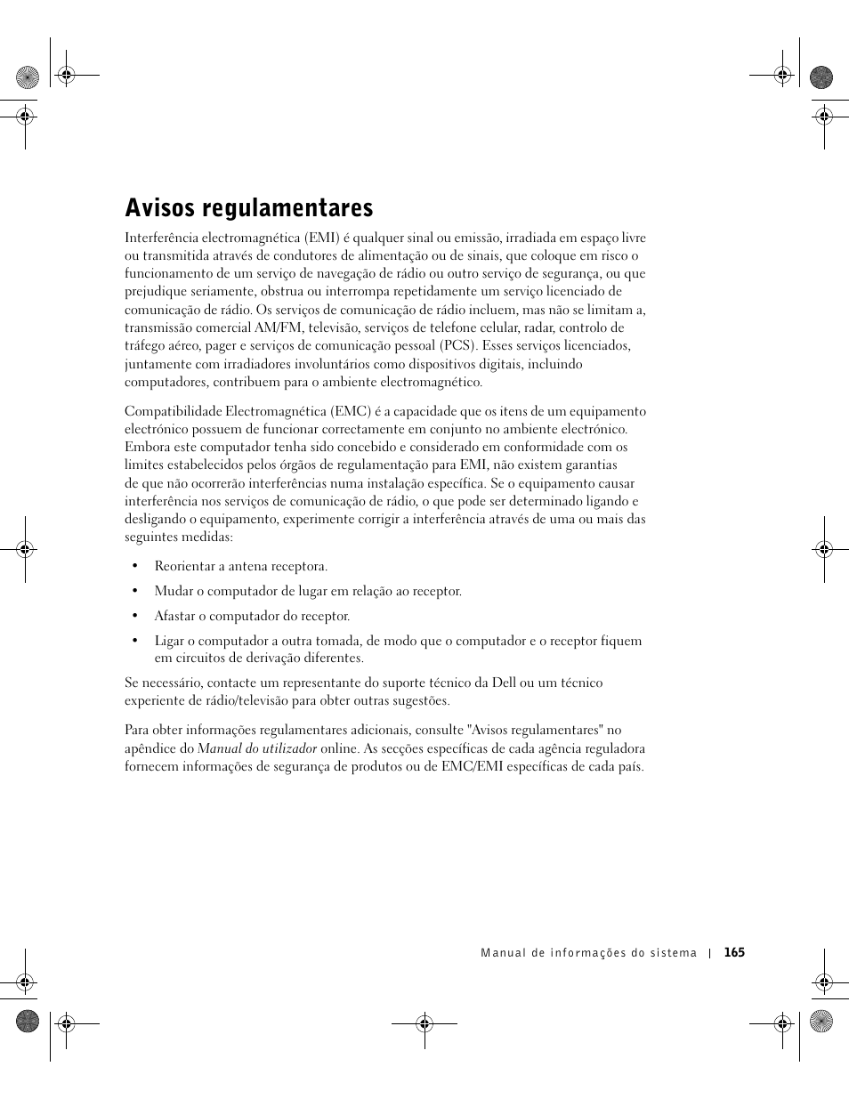 Avisos regulamentares | Dell Latitude D800 User Manual | Page 167 / 198