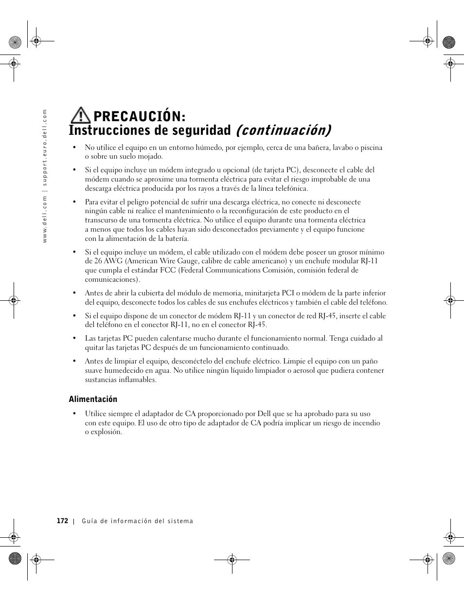 Alimentación | Dell Latitude D800 User Manual | Page 174 / 198