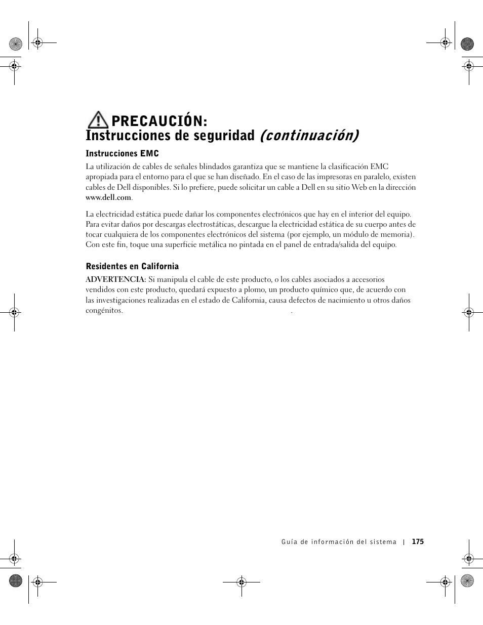 Instrucciones emc, Residentes en california | Dell Latitude D800 User Manual | Page 177 / 198