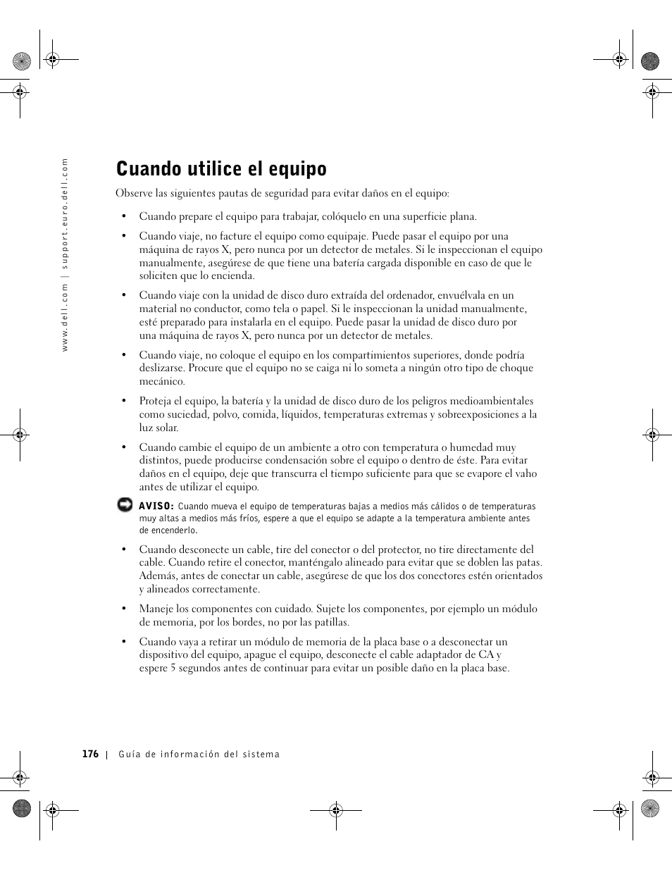 Cuando utilice el equipo | Dell Latitude D800 User Manual | Page 178 / 198