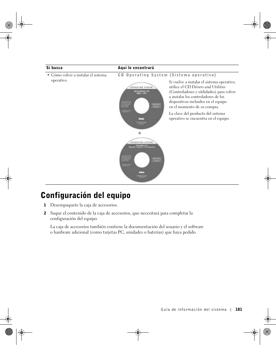 Configuración del equipo | Dell Latitude D800 User Manual | Page 183 / 198