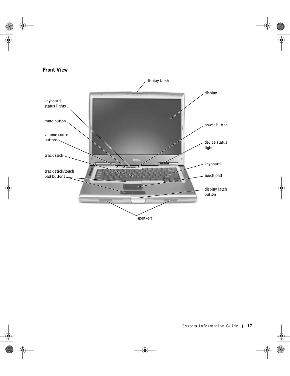 Front view | Dell Latitude D800 User Manual | Page 19 / 198