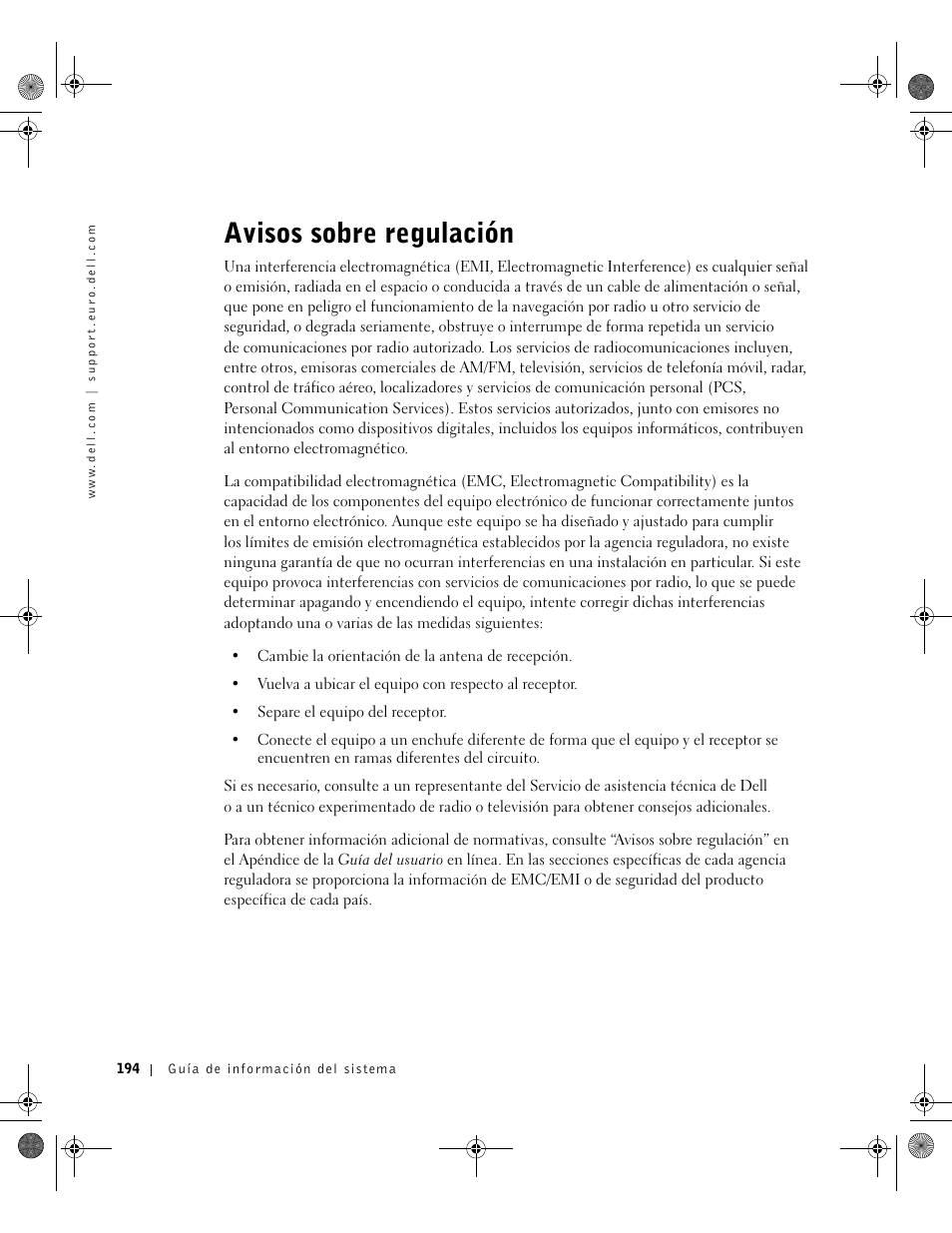 Avisos sobre regulación | Dell Latitude D800 User Manual | Page 196 / 198