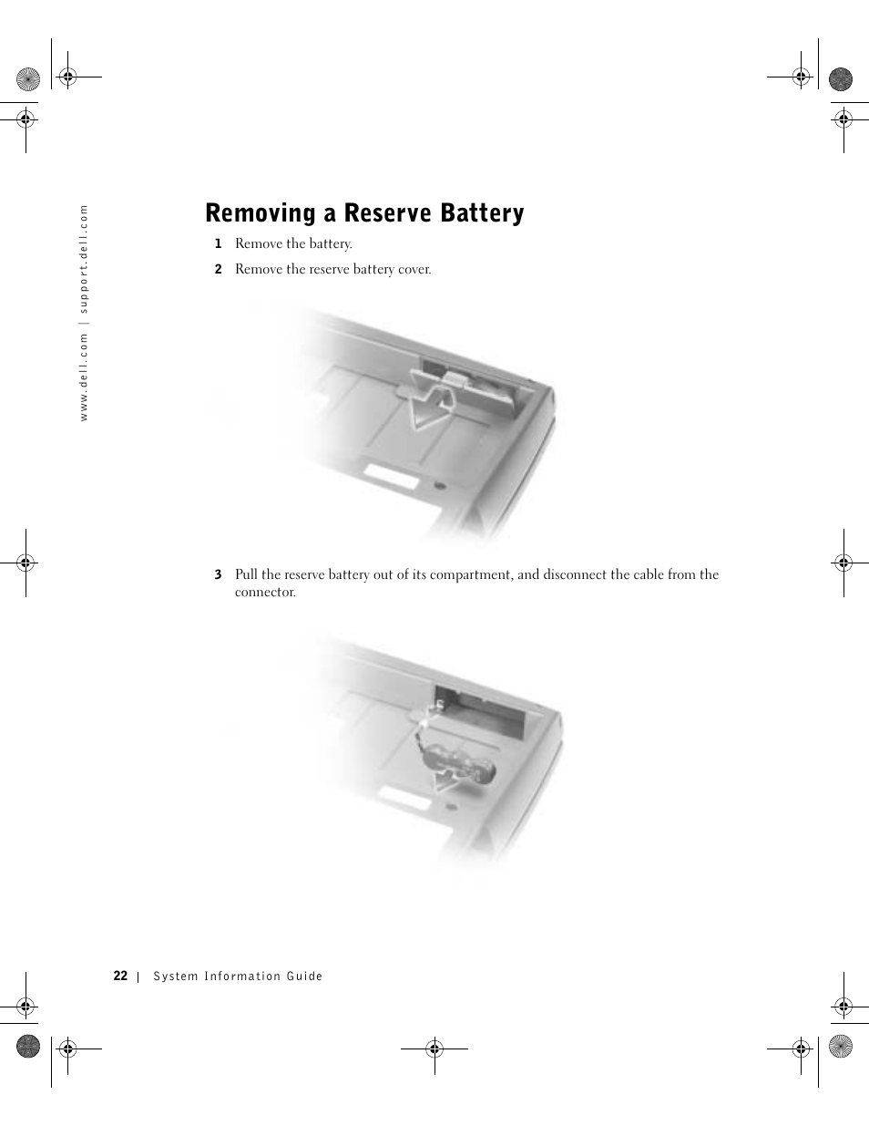 Removing a reserve battery | Dell Latitude D800 User Manual | Page 24 / 198