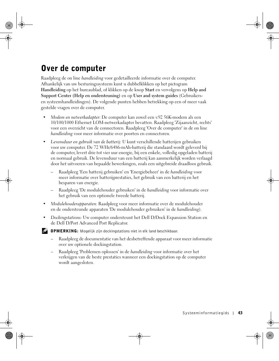 Over de computer | Dell Latitude D800 User Manual | Page 45 / 198