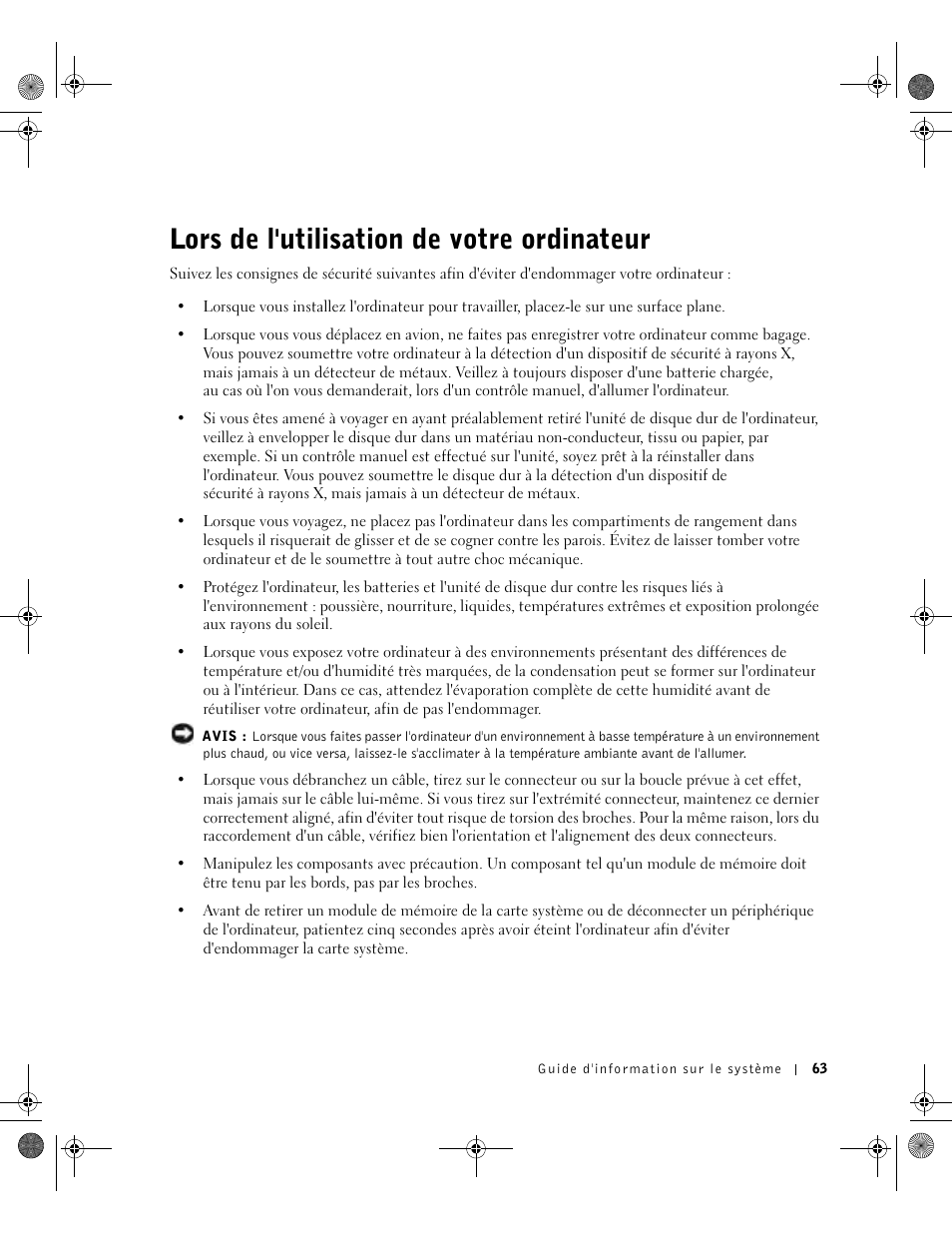 Lors de l'utilisation de votre ordinateur | Dell Latitude D800 User Manual | Page 65 / 198