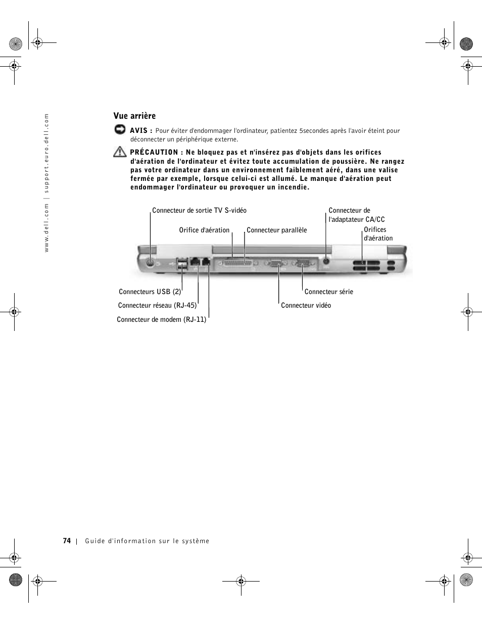 Vue arrière | Dell Latitude D800 User Manual | Page 76 / 198