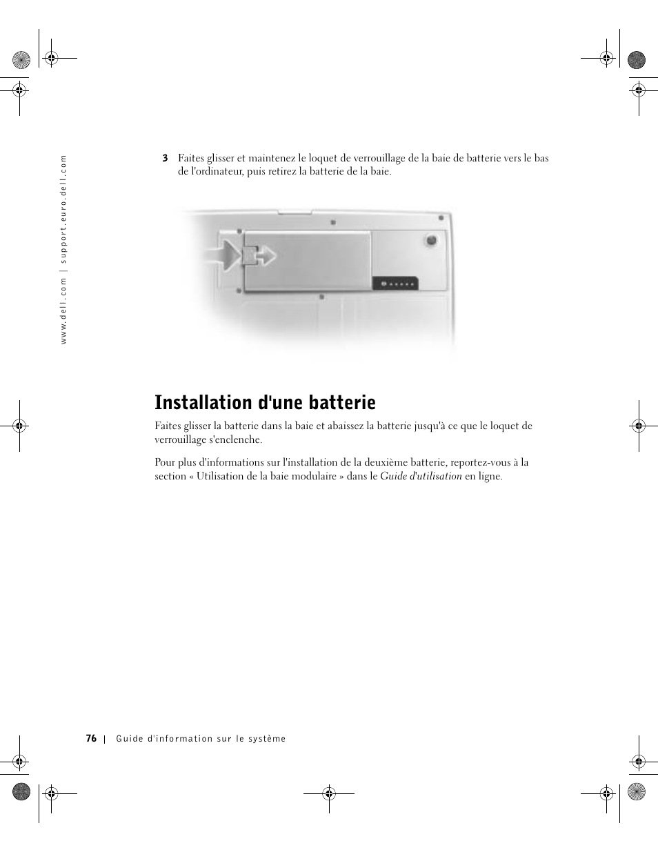 Installation d'une batterie | Dell Latitude D800 User Manual | Page 78 / 198