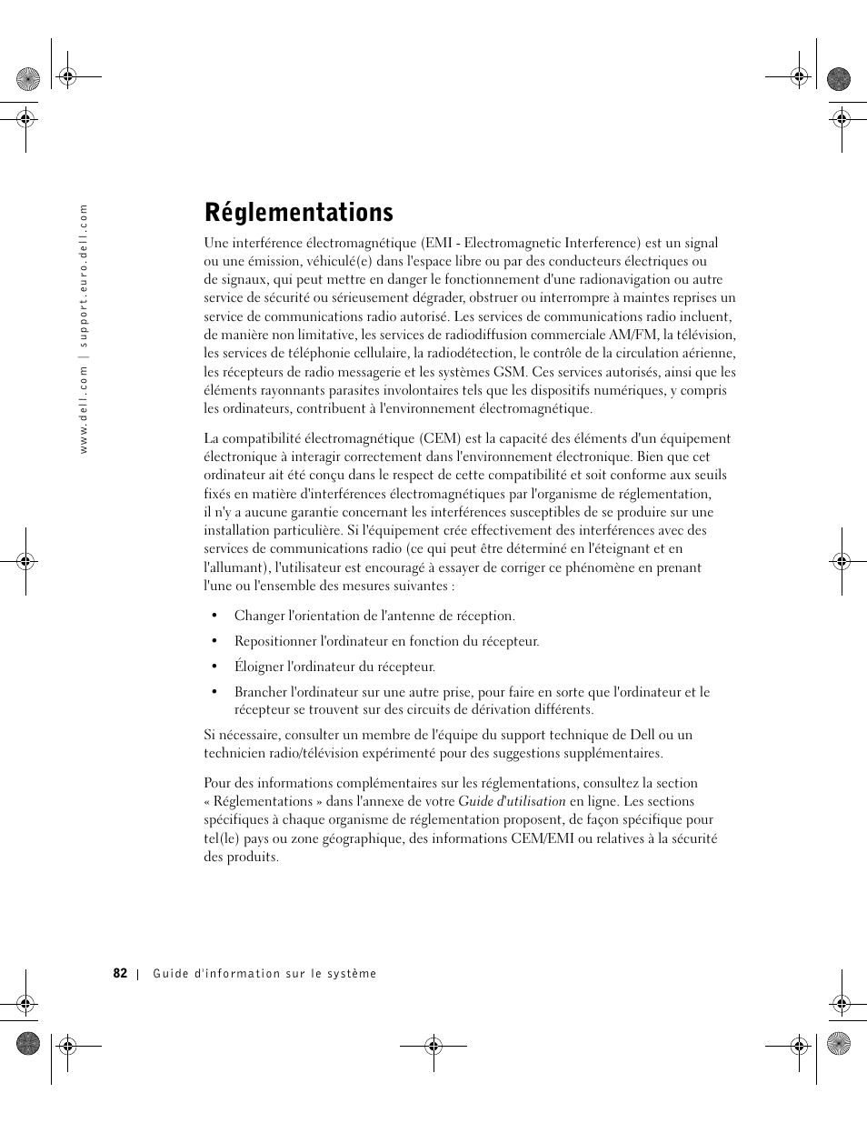 Réglementations | Dell Latitude D800 User Manual | Page 84 / 198