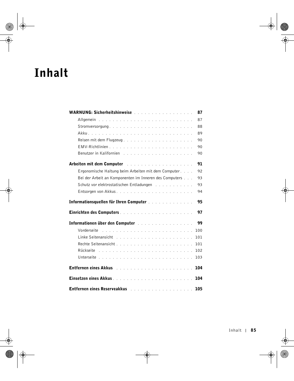 Inhalt | Dell Latitude D800 User Manual | Page 87 / 198