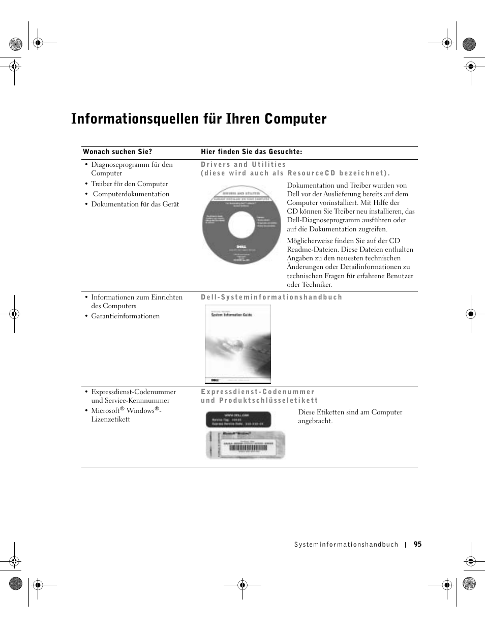 Informationsquellen für ihren computer | Dell Latitude D800 User Manual | Page 97 / 198