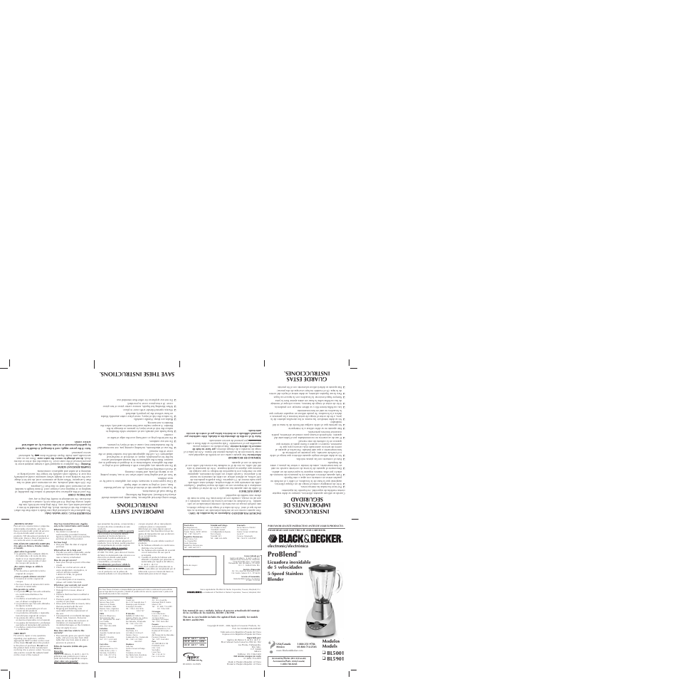 Problend, Important safety instructions, Bl5001 | Bl5901, Modelos models | Black & Decker BL5901 User Manual | Page 2 / 2