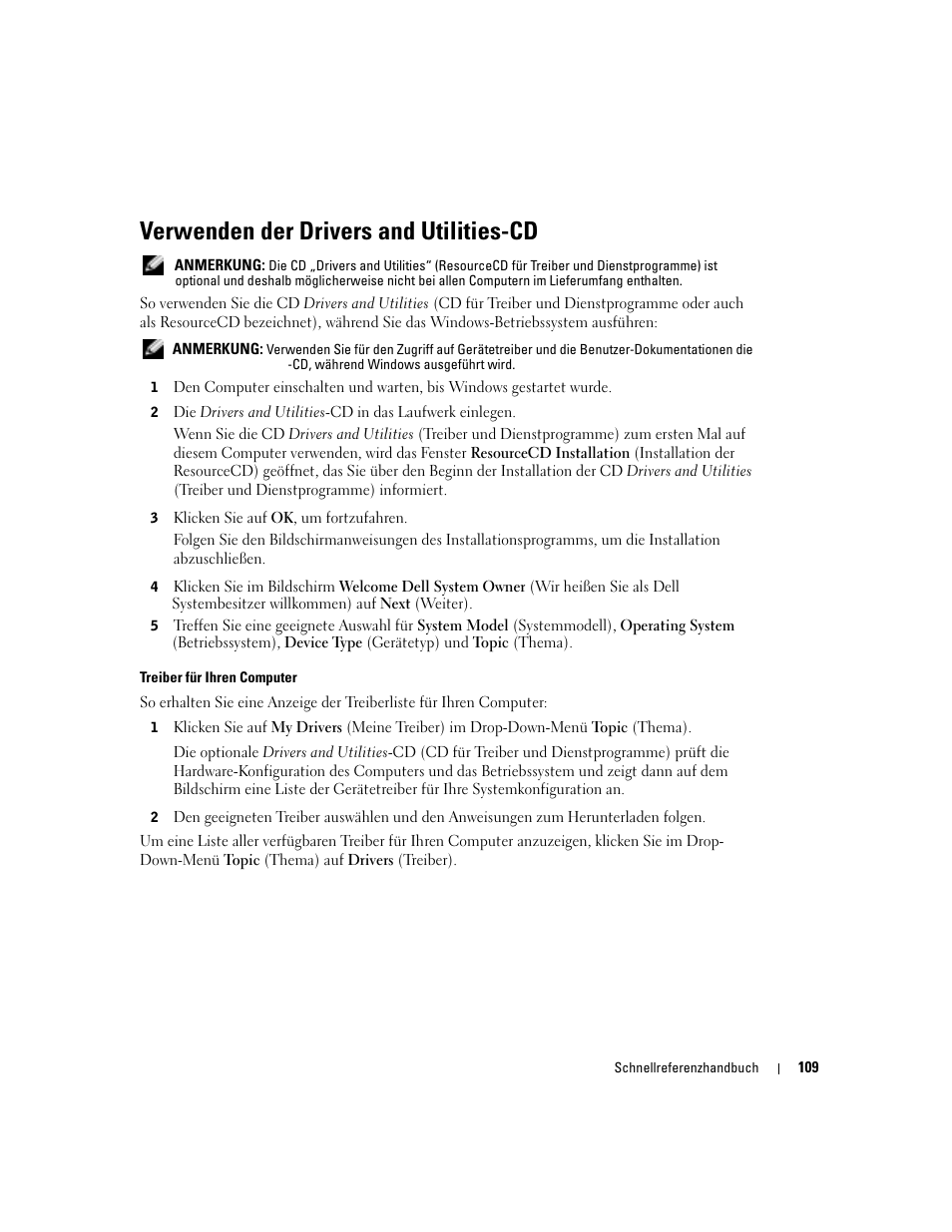 Verwenden der drivers and utilities-cd | Dell OptiPlex GX280 User Manual | Page 109 / 220