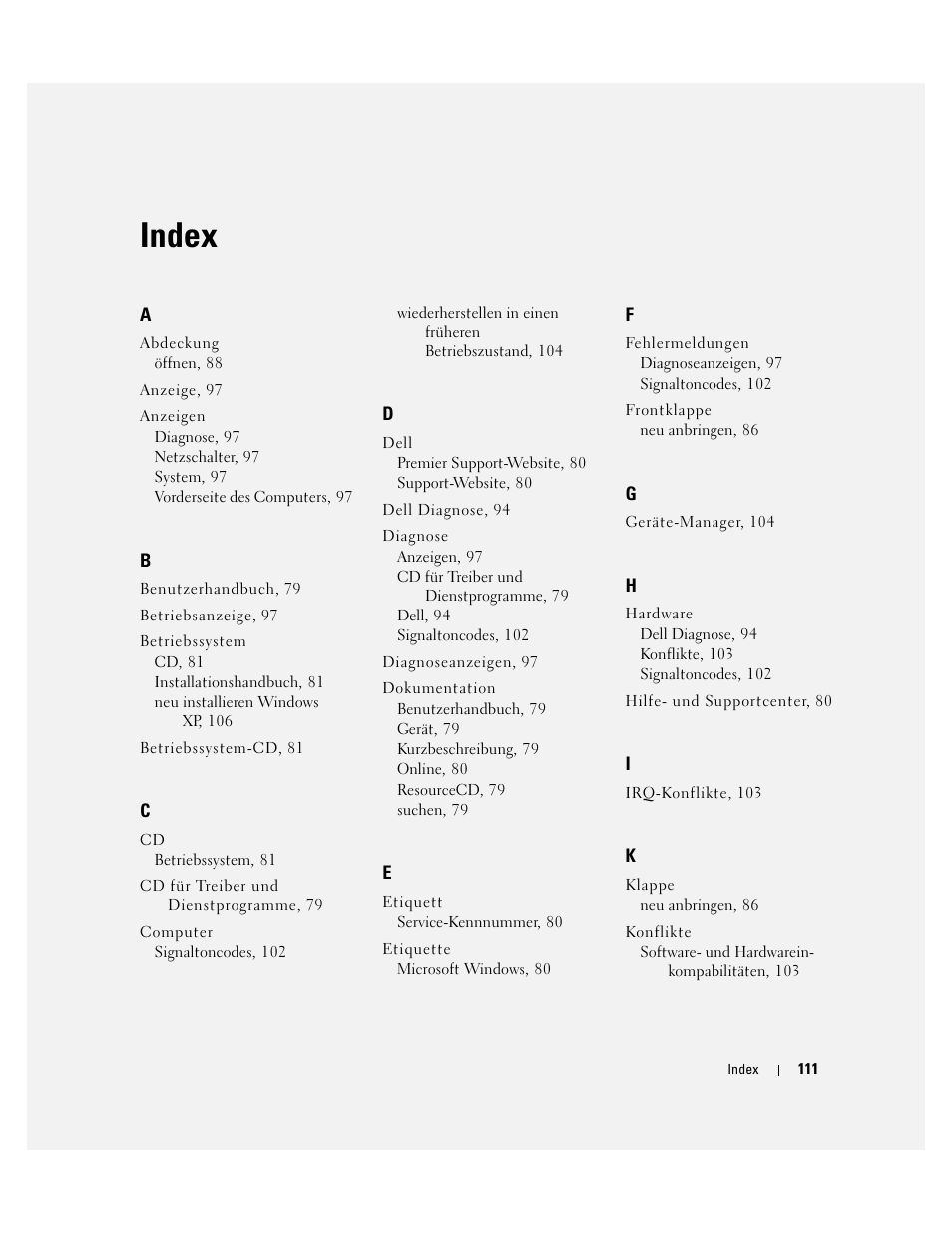 Index | Dell OptiPlex GX280 User Manual | Page 111 / 220