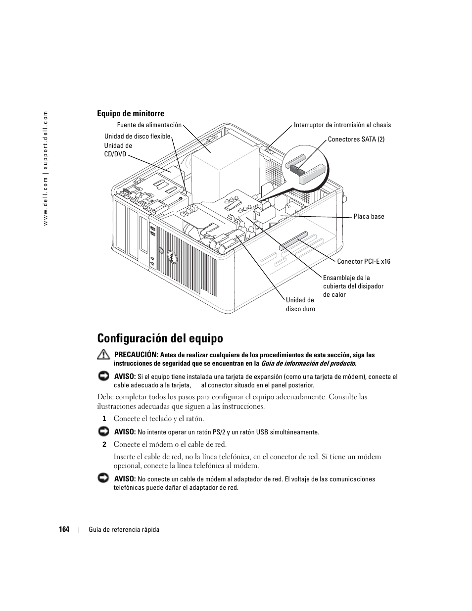 Equipo de minitorre, Configuración del equipo | Dell OptiPlex GX280 User Manual | Page 164 / 220
