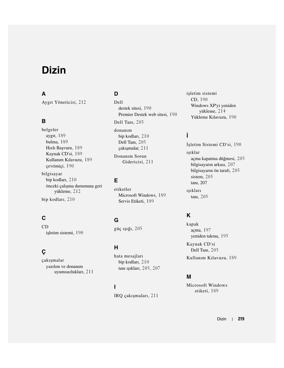Dizin | Dell OptiPlex GX280 User Manual | Page 219 / 220