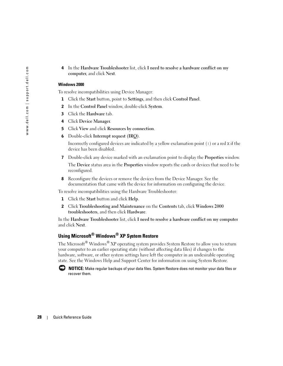 Using microsoft® windows® xp system restore, Using microsoft | Dell OptiPlex GX280 User Manual | Page 28 / 220