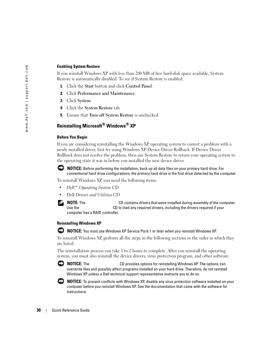 Reinstalling microsoft® windows® xp, Reinstalling microsoft | Dell OptiPlex GX280 User Manual | Page 30 / 220