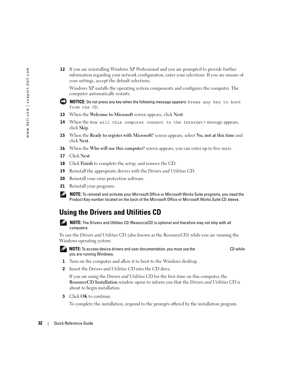 Using the drivers and utilities cd | Dell OptiPlex GX280 User Manual | Page 32 / 220