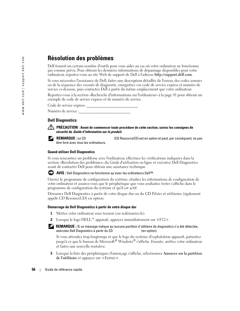 Résolution des problèmes, Dell diagnostics | Dell OptiPlex GX280 User Manual | Page 56 / 220