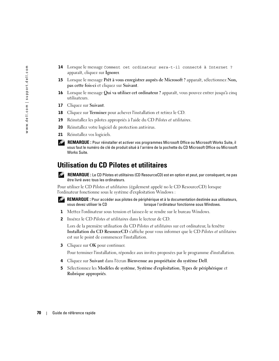 Utilisation du cd pilotes et utilitaires | Dell OptiPlex GX280 User Manual | Page 70 / 220