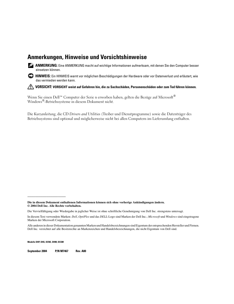 Anmerkungen, hinweise und vorsichtshinweise | Dell OptiPlex GX280 User Manual | Page 76 / 220