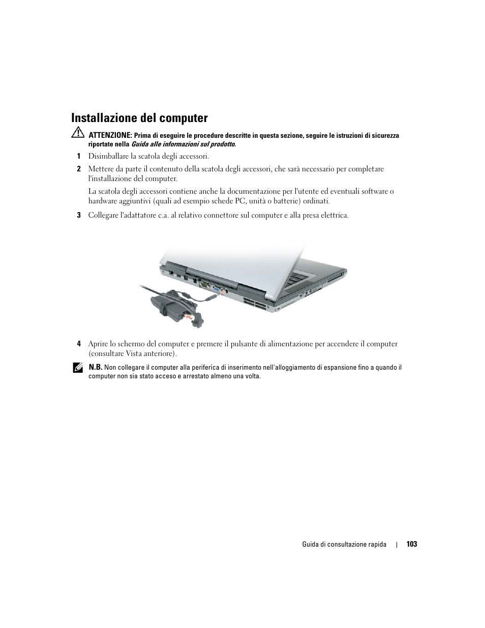 Installazione del computer | Dell Latitude D820 User Manual | Page 103 / 142