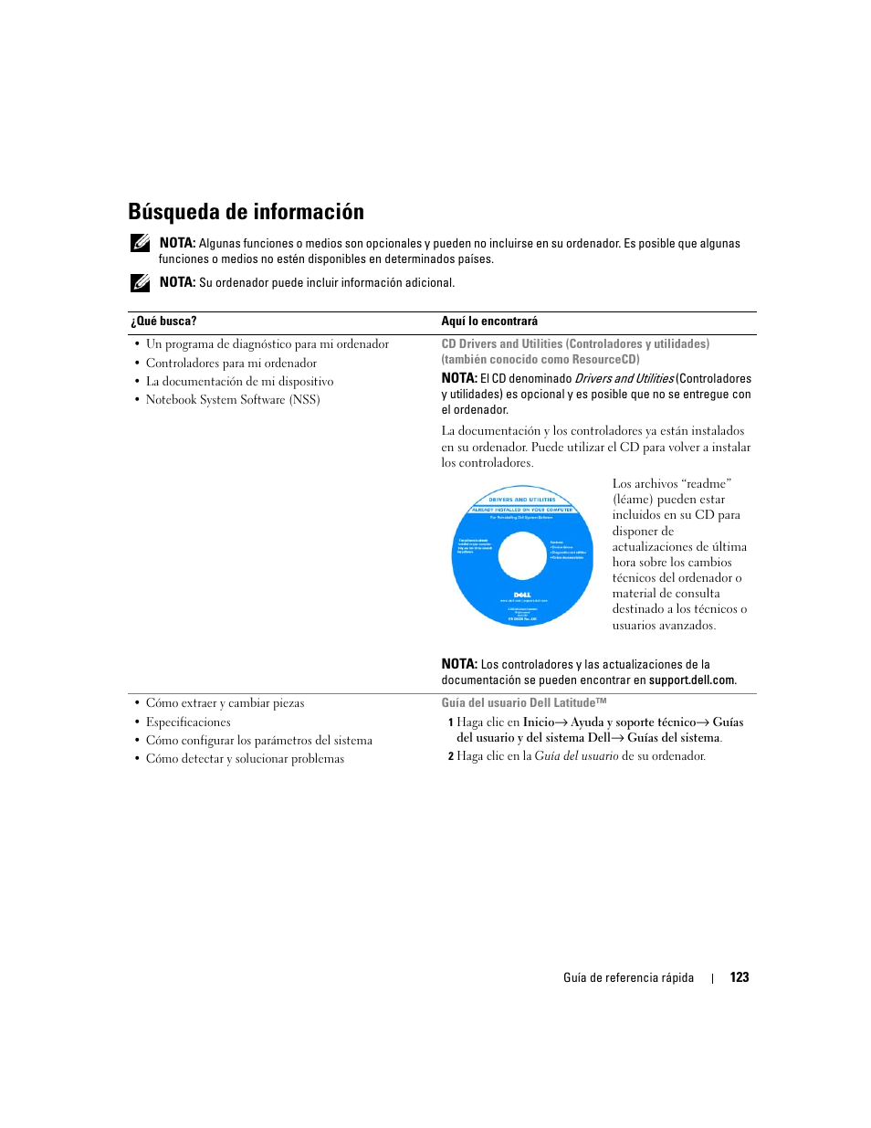 Búsqueda de información | Dell Latitude D820 User Manual | Page 123 / 142