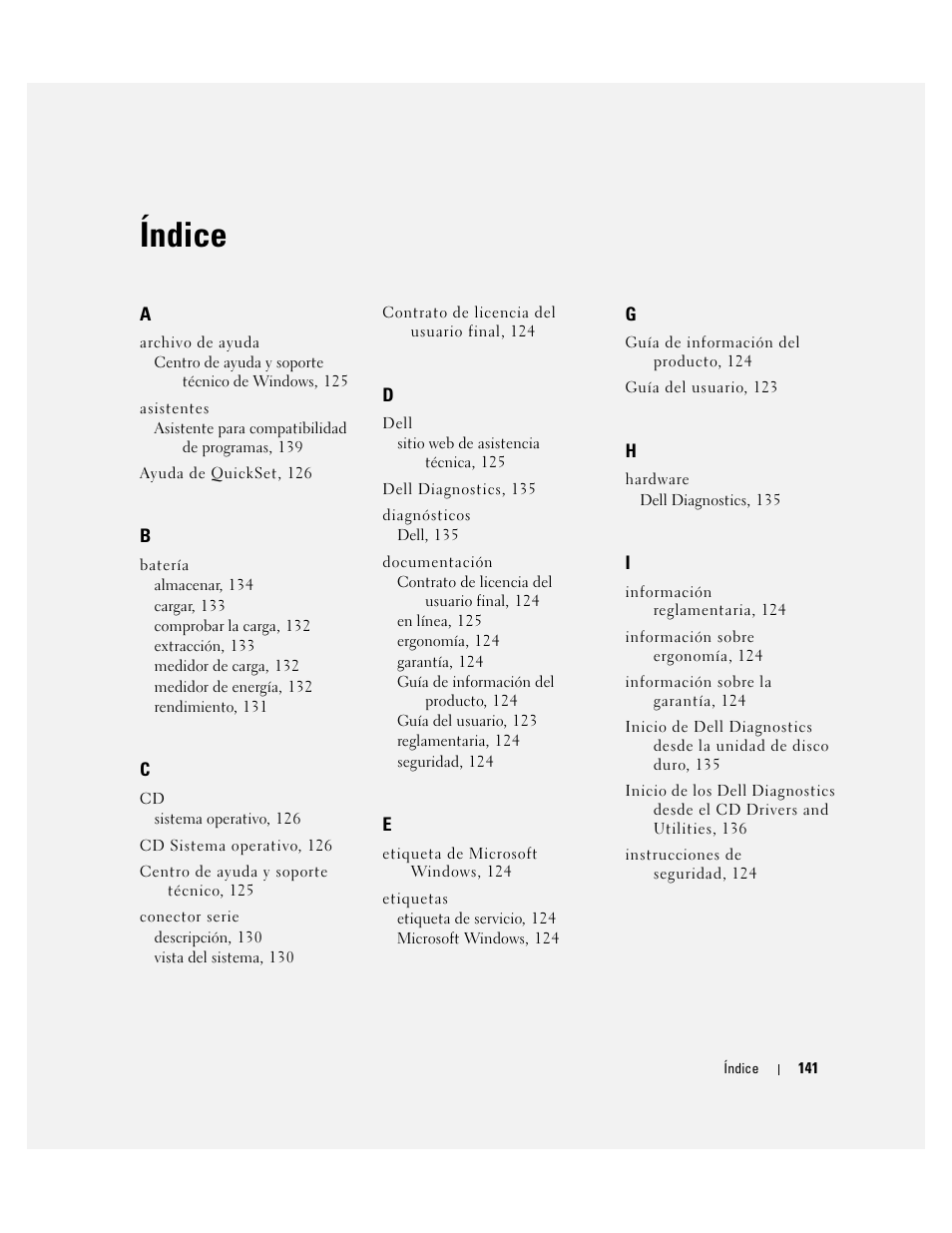 Índice | Dell Latitude D820 User Manual | Page 141 / 142