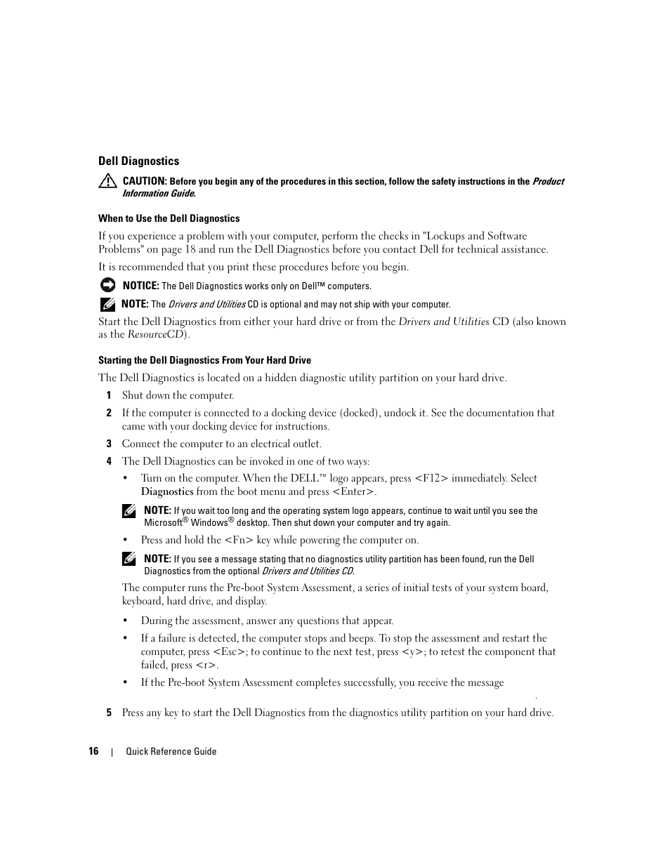 Dell diagnostics | Dell Latitude D820 User Manual | Page 16 / 142
