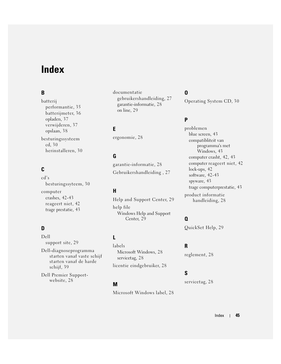 Index | Dell Latitude D820 User Manual | Page 45 / 142