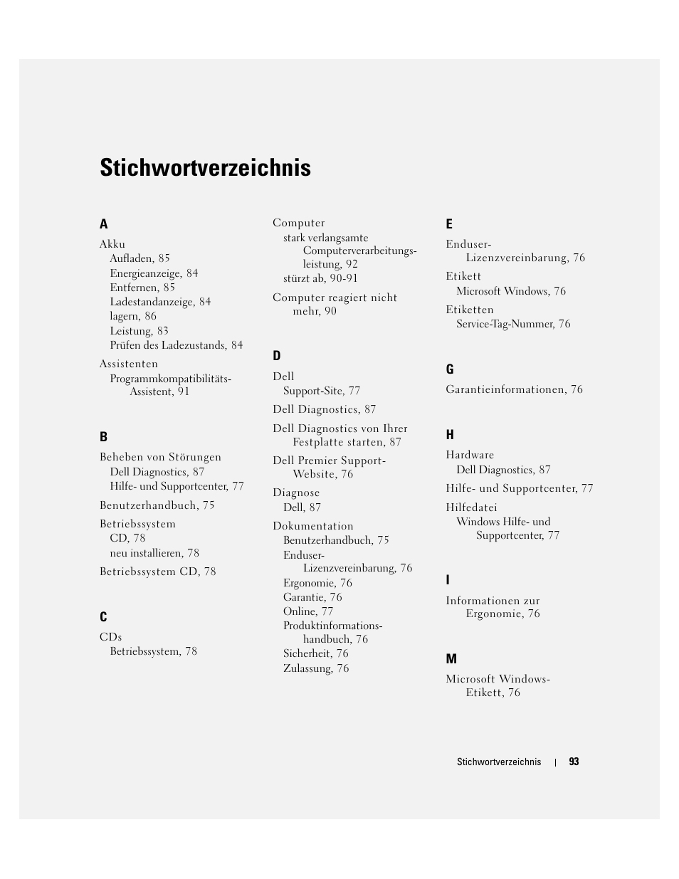 Stichwortverzeichnis | Dell Latitude D820 User Manual | Page 93 / 142