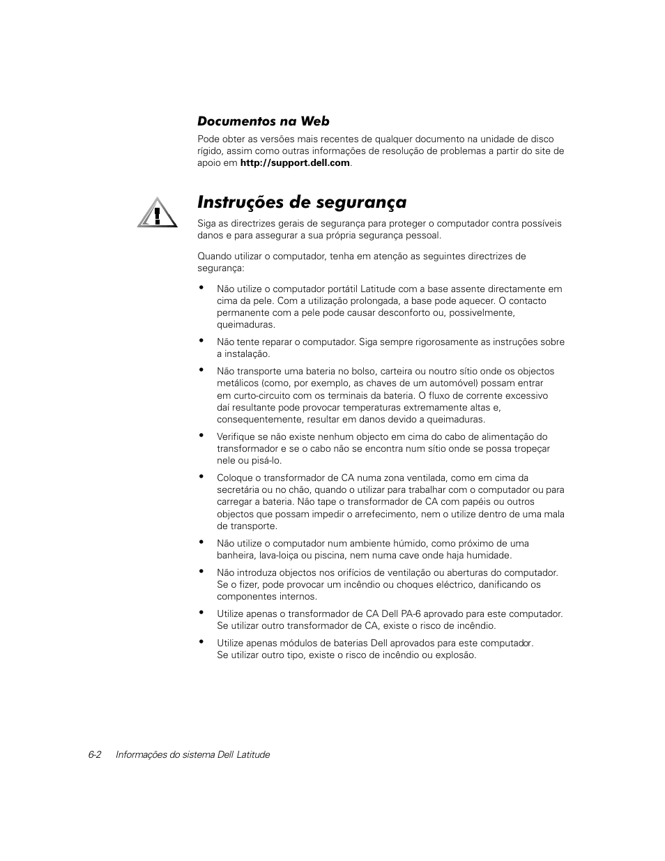 Documentos na web, Instruções de segurança | Dell Latitude C800 User Manual | Page 105 / 137
