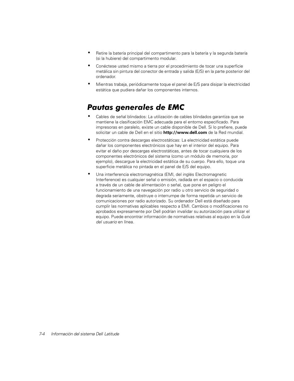 Pautas generales de emc | Dell Latitude C800 User Manual | Page 125 / 137
