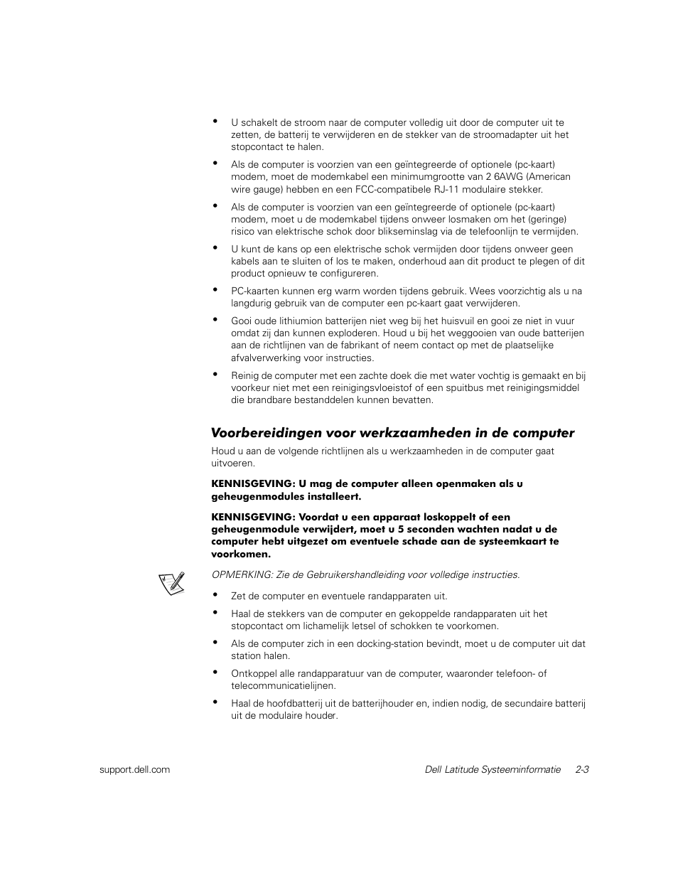 Voorbereidingen voor werkzaamheden in de computer | Dell Latitude C800 User Manual | Page 26 / 137