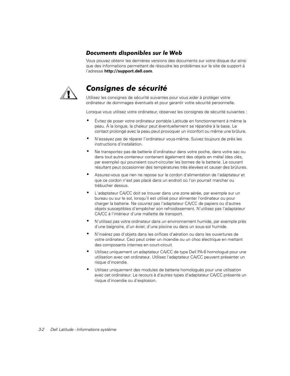 Documents disponibles sur le web, Consignes de sécurité | Dell Latitude C800 User Manual | Page 45 / 137
