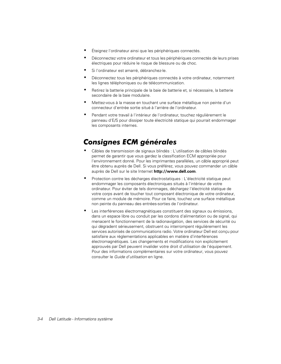 Consignes ecm générales | Dell Latitude C800 User Manual | Page 47 / 137