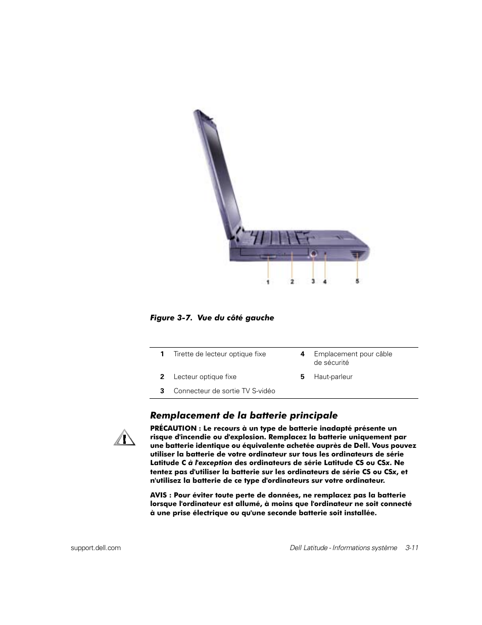 Remplacement de la batterie principale | Dell Latitude C800 User Manual | Page 54 / 137