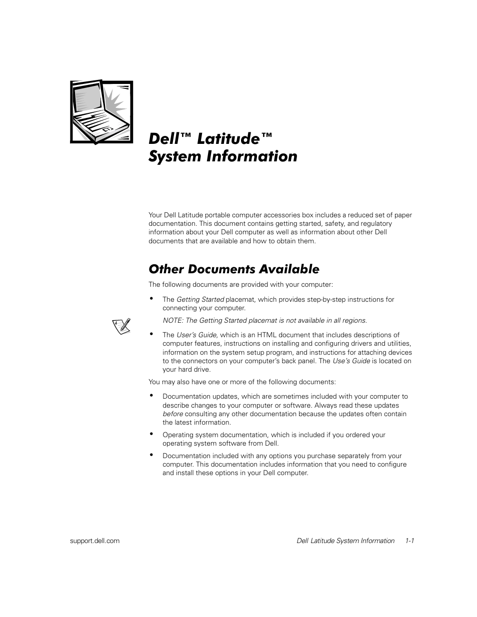 Dell™ latitude™ systeminformation, Other documents available, Dell™ latitude™ system information | Dell Latitude C800 User Manual | Page 6 / 137