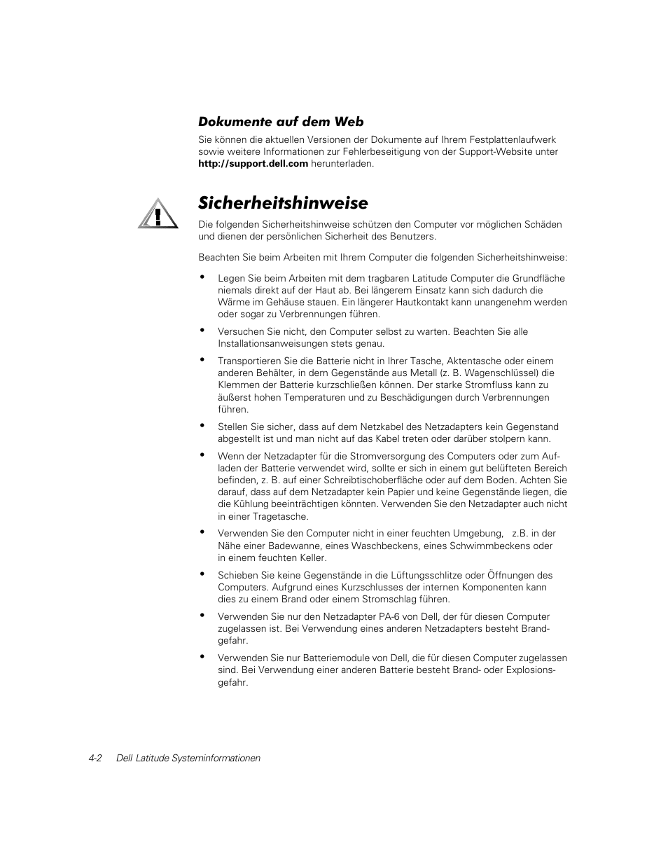 Dokumente auf dem web, Sicherheitshinweise | Dell Latitude C800 User Manual | Page 65 / 137