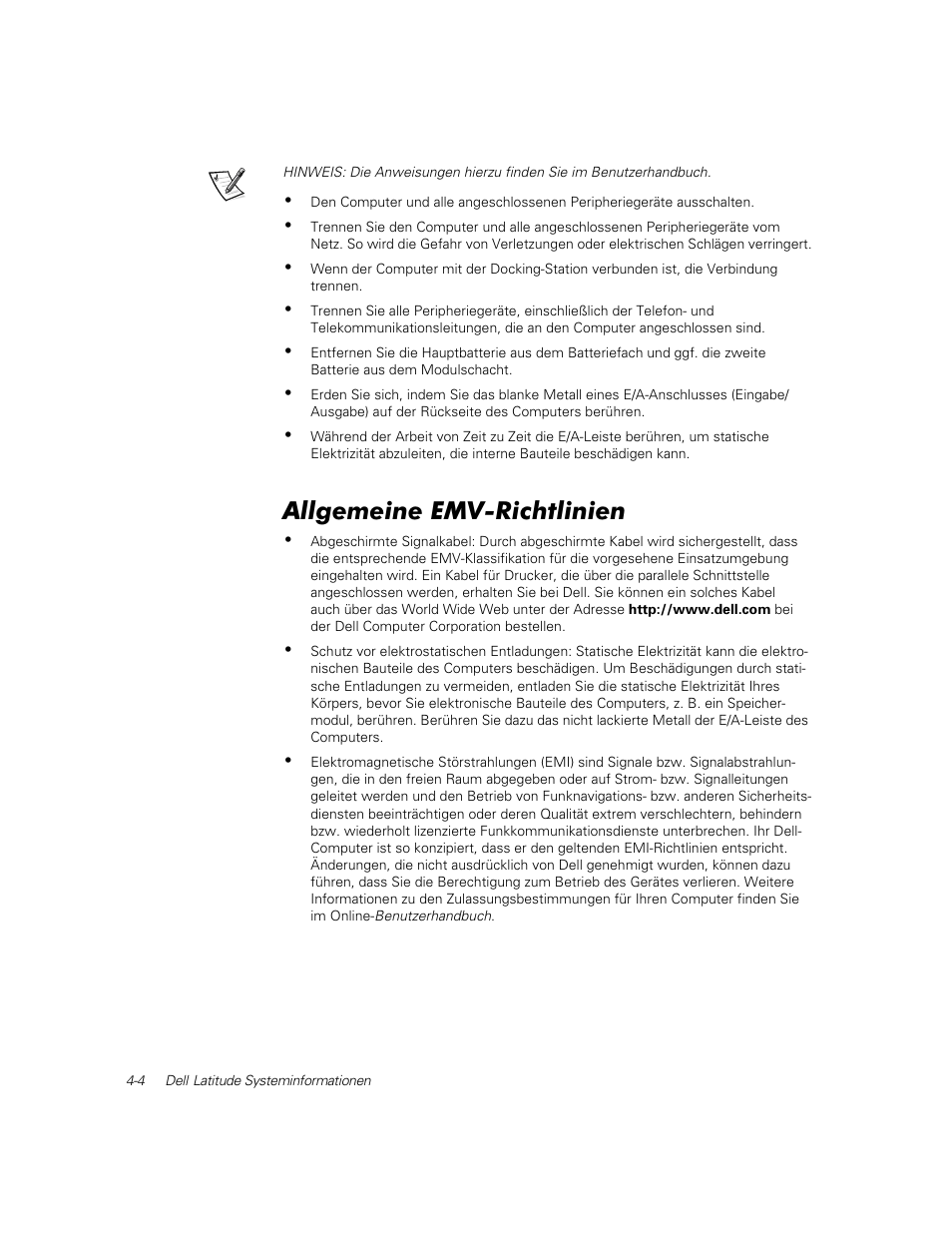 Allgemeine emv-richtlinien | Dell Latitude C800 User Manual | Page 67 / 137