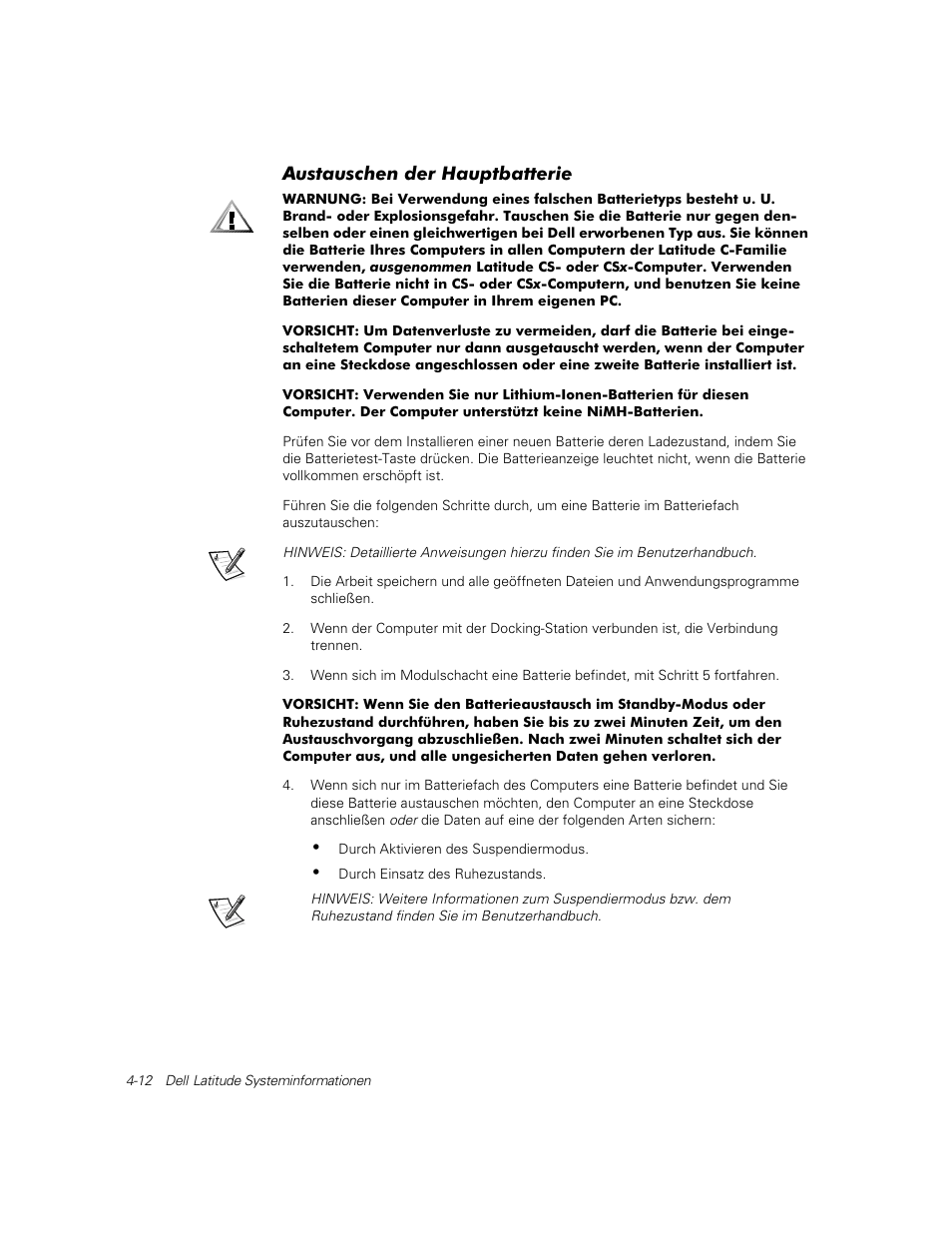 Austauschen der hauptbatterie | Dell Latitude C800 User Manual | Page 75 / 137